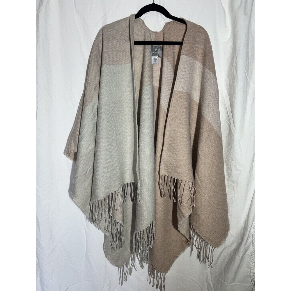 Soia & Kyo‎ Womens Multicolor Colorblock Tassel Open Front Poncho Sweater EUC M6